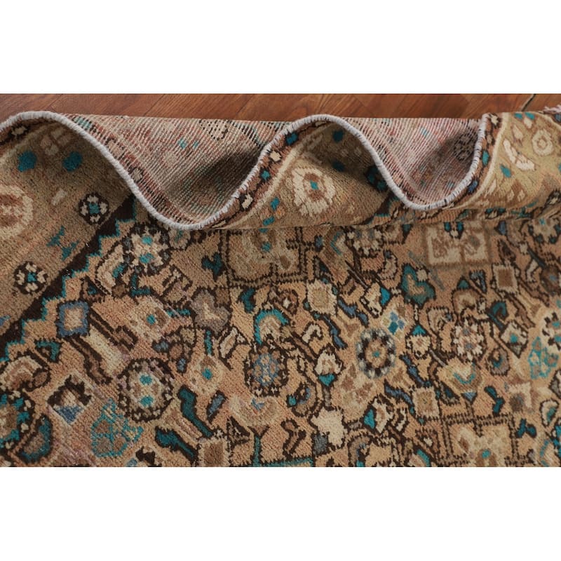 Geometric Hamedan Persian Vintage Runner Rug Handmade Wool Carpet - 3'5" x 9'5"