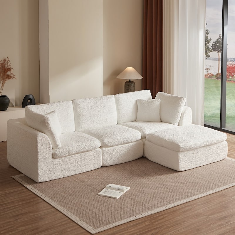 110" Convertible L-Shape 3-Seater Cloud Sectional Sofa with Ottoman