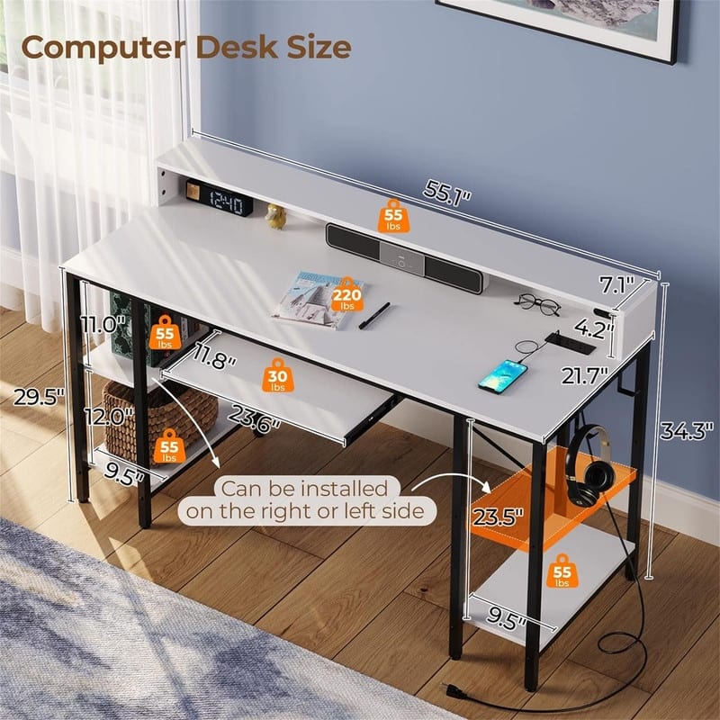 Gaming Desk with Storage Shelves