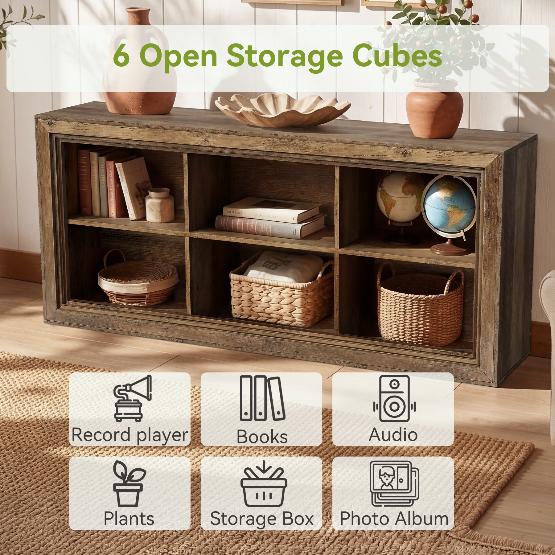 2 Shelf Bookcase Storage，6-Tier Open Modern Bookcase Retro