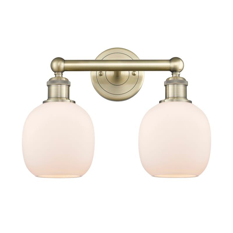 Innovations Lighting 616-2W-12-15 Belfast Vanity Belfast 2 Light 15" - Antique Brass / Matte White