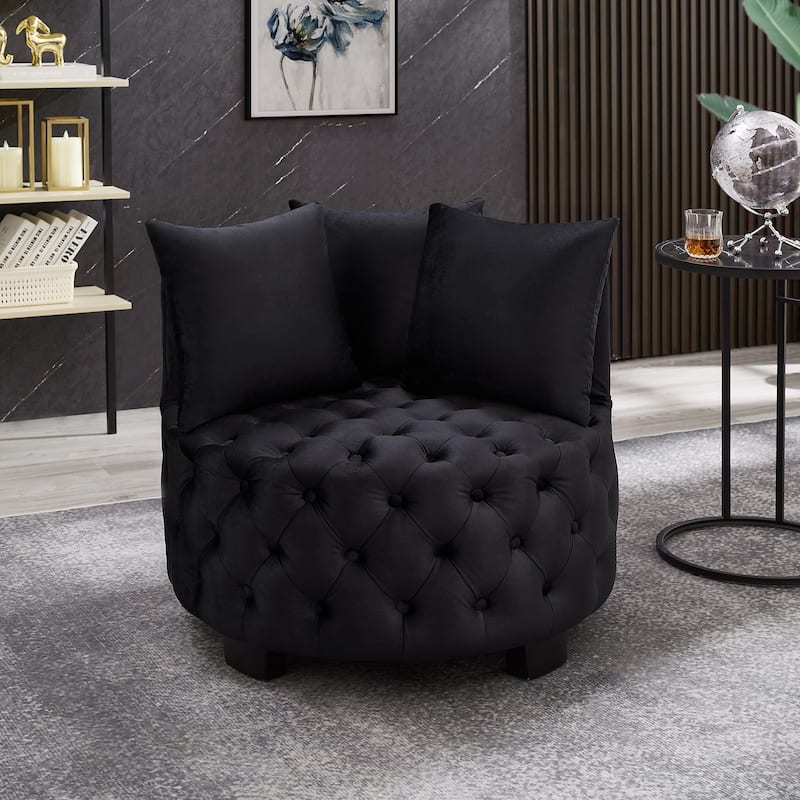 Contemporary Upholstered Tufted Leisure Chair Accent Chair - Black