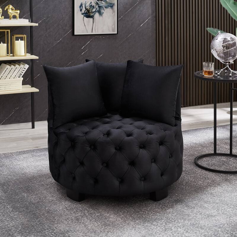 Upholstered Tufted Leisure Chair Accent Chair, Velvet Single Sofa Round Club Chair - Black