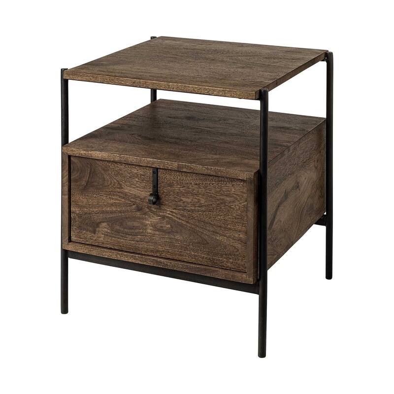 Brown Solid Wood Square End Table with Storage Shelves - 20” x 21” x 24” (D x W x H) - Brown