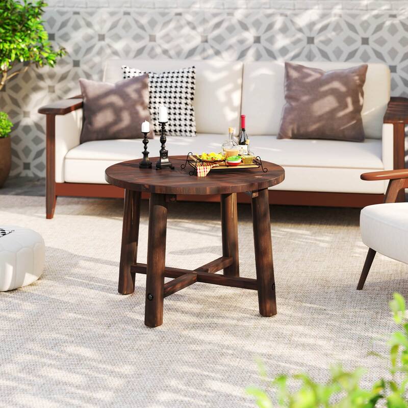 Costway 1/2 PCS Outdoor Side Table with Solid Wood Structure Small