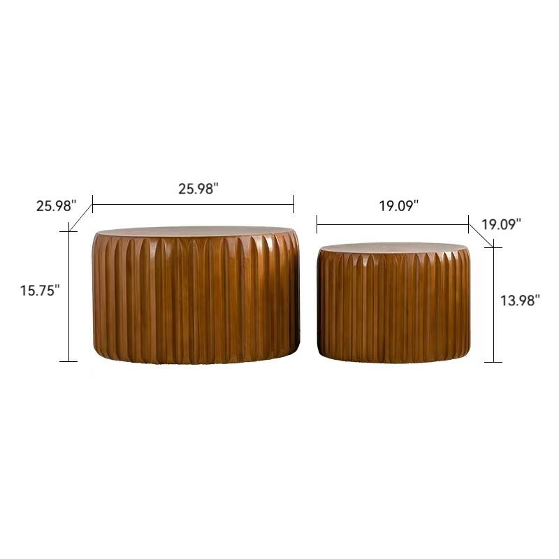 Set of 2 Fluted Round Coffee Table - Solid Wood & MDF Nesting Center Table (26.77"/19.69")