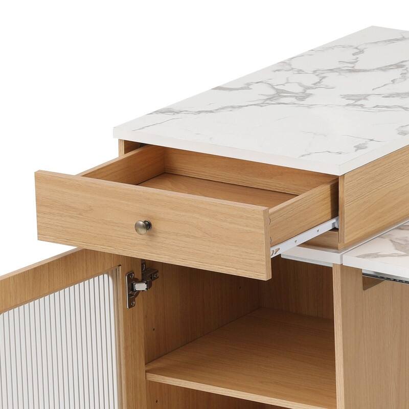 59.5" Kitchen Island with Extendable Dining Table Double-sided Storage and Built-in Power Outlet for Kitchen, Dining Room