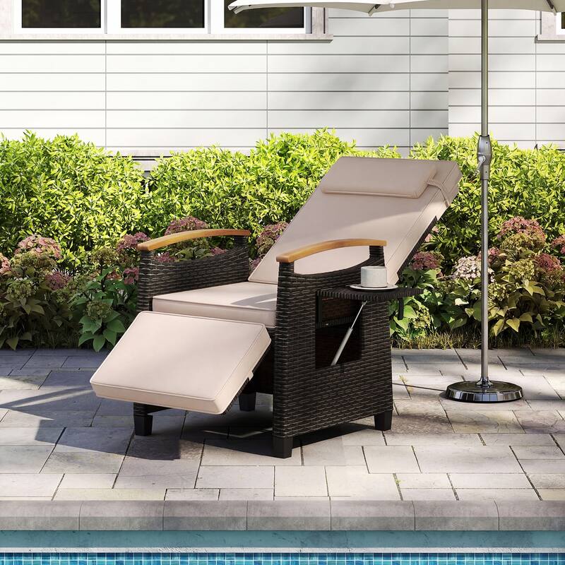 Gymax Outdoor Wicker Recliner Chair Rattan Lounge Chair w/ Adjustable