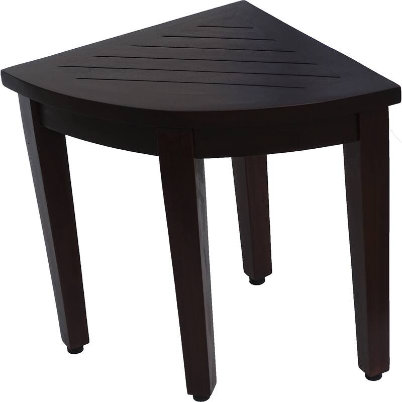 Compact Teak Corner Shower/ Outdoor Bench with Shelf in Brown Finish