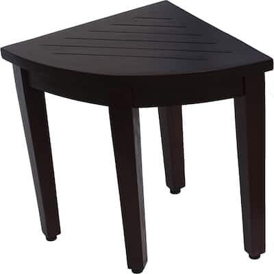 Compact Teak Corner Shower/ Outdoor Bench with Shelf in Brown Finish