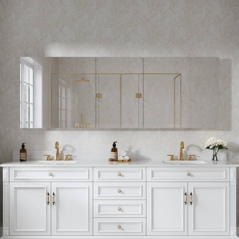 Bath 30'H Recessed or Surface Wall Mount Medicine Cabinet With Adjustable Glass Shelves - 1230R-6030-1230L