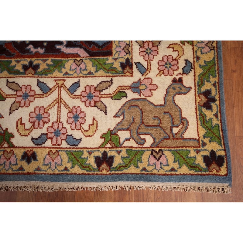 Hunting Animals Ziegler Large Indian Rug Handmade Wool Carpet - 9'10"x 13'10"