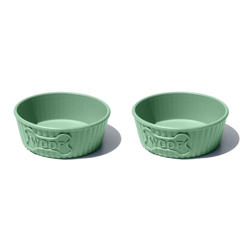 Abode Homewares Woof Wheat Straw Ribbed Pet Bowl - Medium - 3 Cups - Sage - Set of 2 - Sage