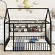 preview thumbnail 4 of 40, Full Size Metal Bed House Bed Frame with Fence and Four Metal Grid Shelves