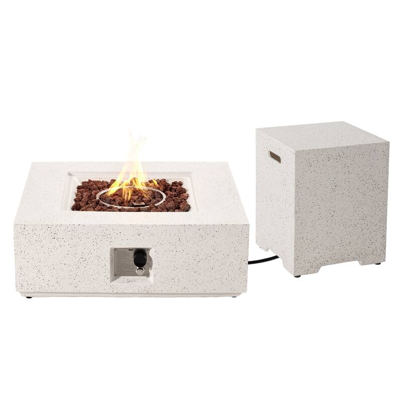 COSIEST 2-Piece Outdoor Square Green Patio Fire Table With Tank Cover - White