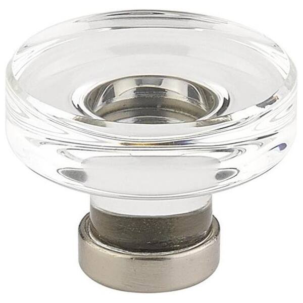 slide 1 of 1, Emtek Crystal And Porcelain 1-1/4 Inch Mushroom Cabinet Knob Satin Nickel