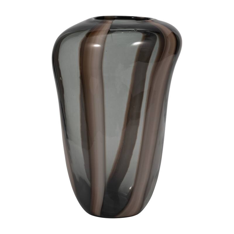 Glass Modern Striped Decorative Vase - Brown