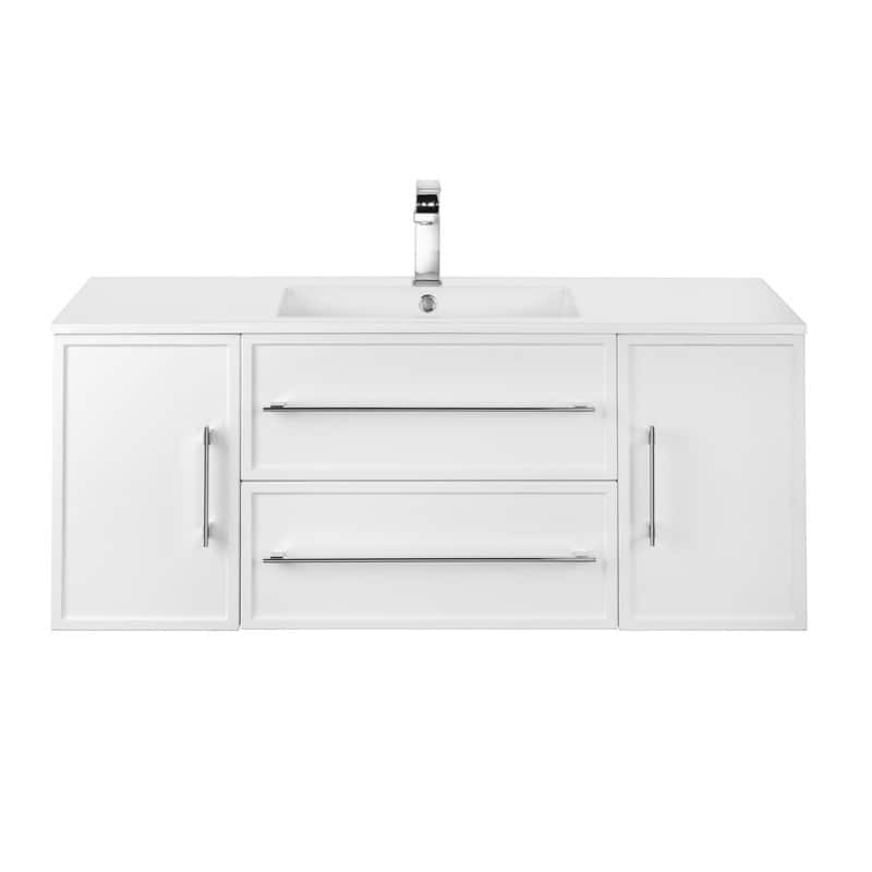 Milano Collection 48" Wall Mount Modern Shaker Bathroom Vanity Cabinet with Sink and Drawers - 48" - Wood Finish - White
