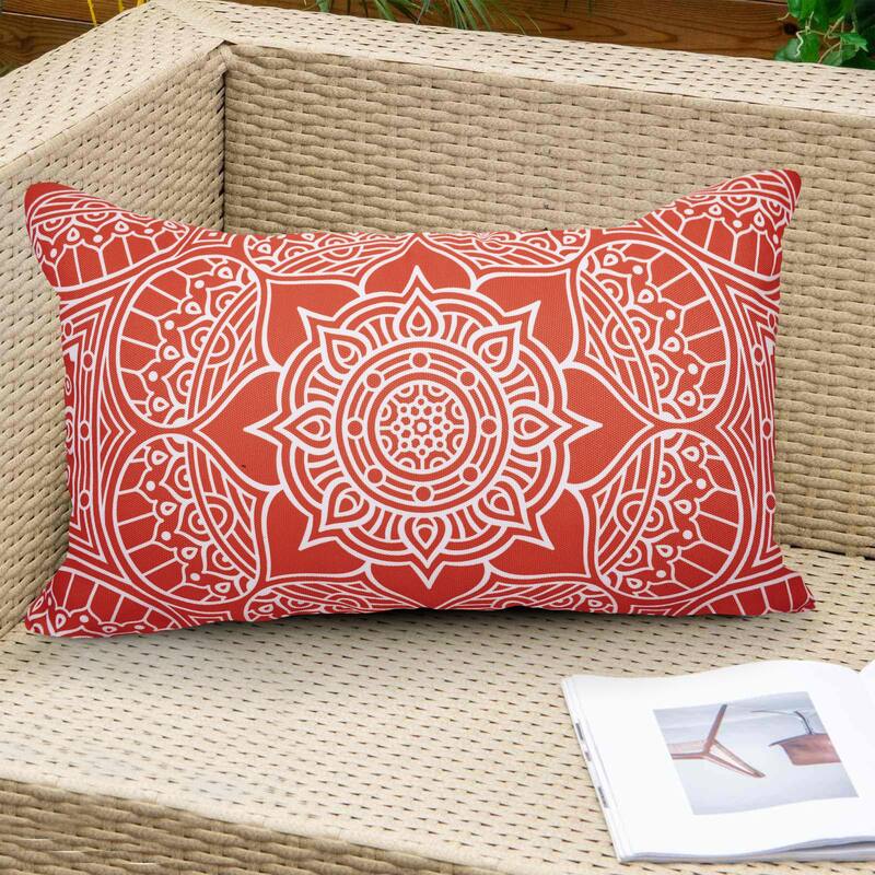 Decorative Indoor/Outdoor Weatherproof Lumbar Throw Pillows with Inserts (Set of 2) -12x20 - 18x18 Inches