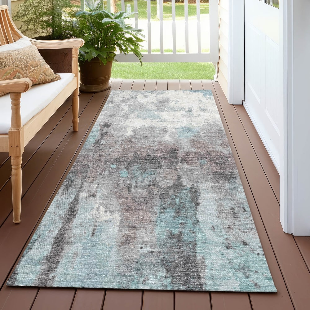 Machine Washable Indoor/ Outdoor Abstract Modern Chantille Rug