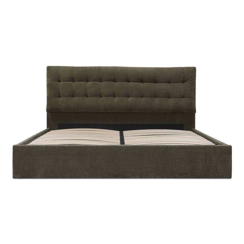 NADAAL STUDIOS Aloura Green Upholstered King Bed with Tufted Headboard and Hydraulic Lift Storage
