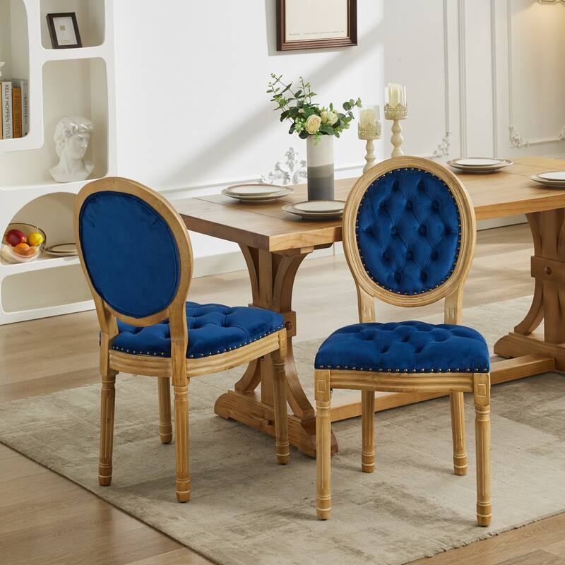 Velvet Artificial Leather Dining Chair with Nailhead Trim, Wood Legs, Steel Spring Inner, Set of 2