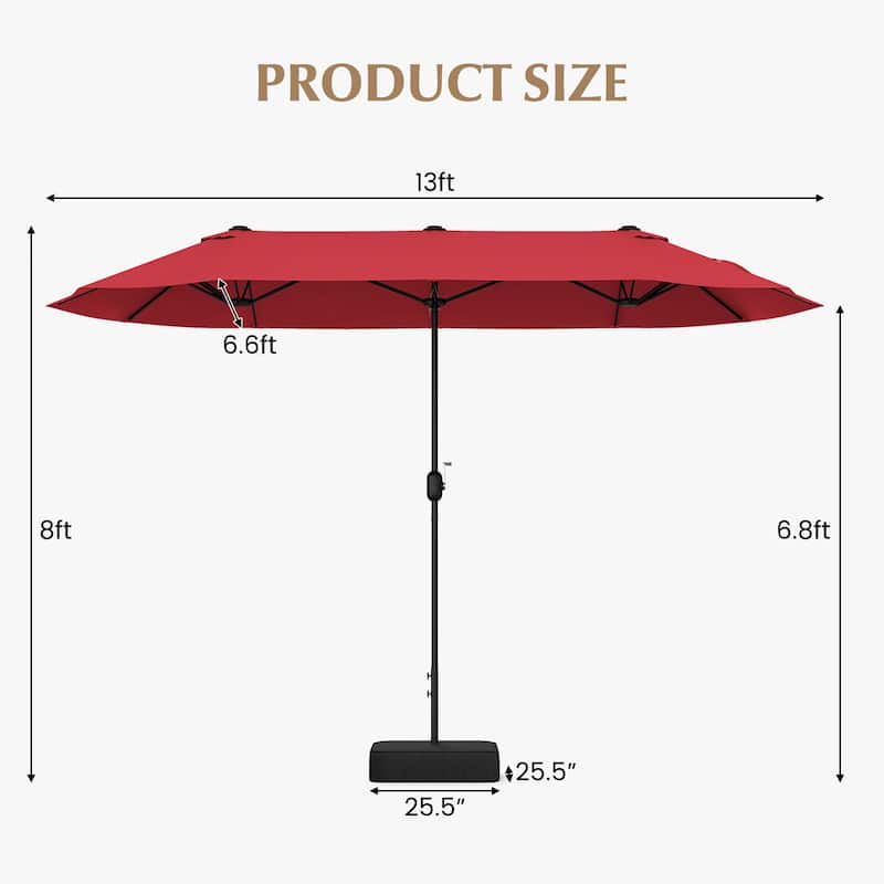 Gymax 13FT Double-sided Patio Umbrella w/ Crank Handle Umbrella Base