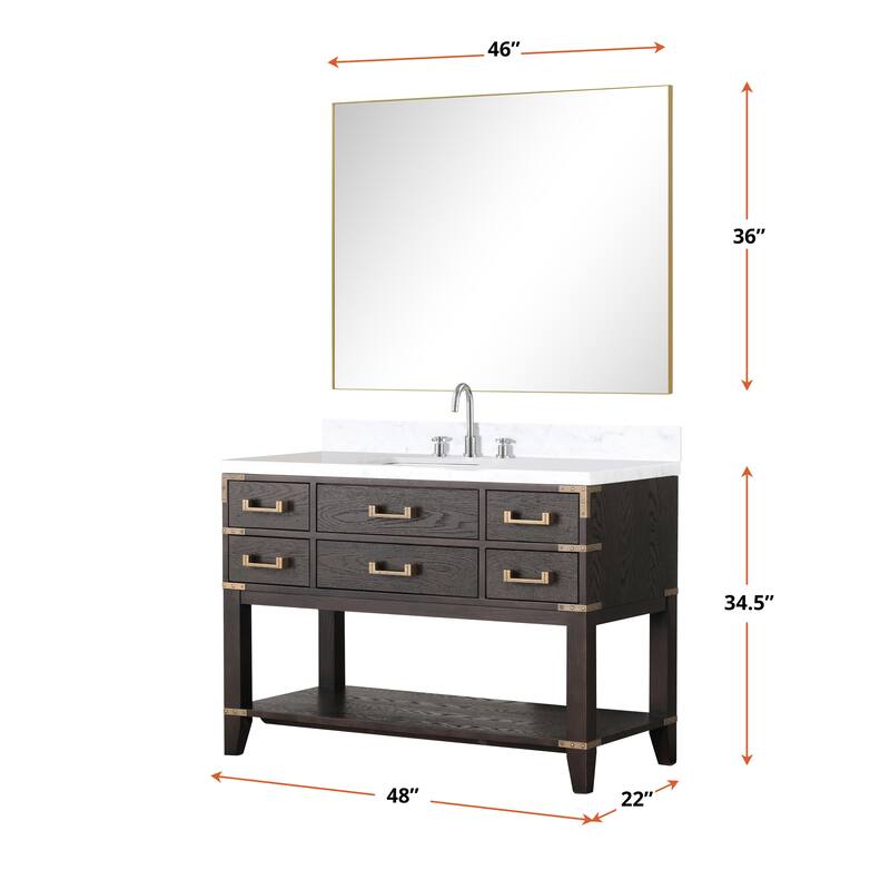 Norwalk 48 in W x 22 in D Black Oak Single Bath Vanity and White Quartz Top
