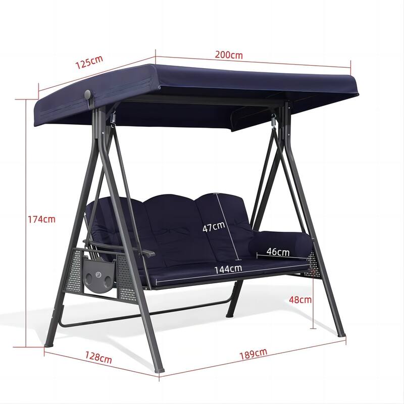 PURPLE LEAF 3-seat Outdoor Porch Swing All-Weather Steel Frame for Backyard Front Porch Lawn, Cushions and Pillow Included