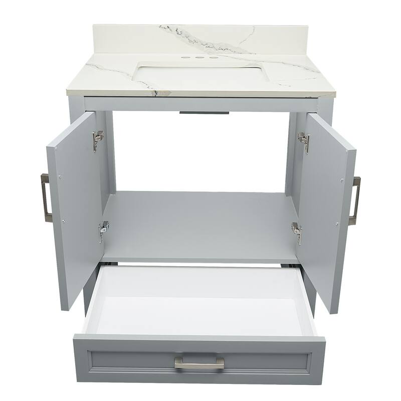 Nevado 37" Bathroom Vanity with Cultured Marble Vanity Top Sink in White with White Basin