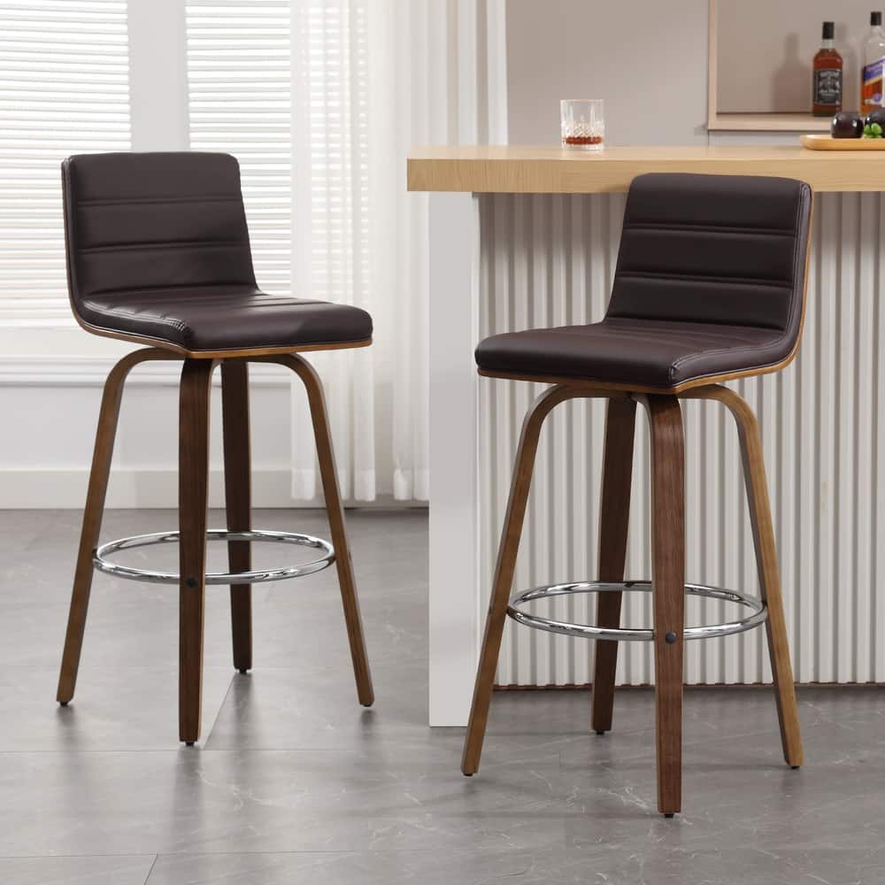 Modern Leather Upholstered Swivel Counter/Bar Stools, Set of 2