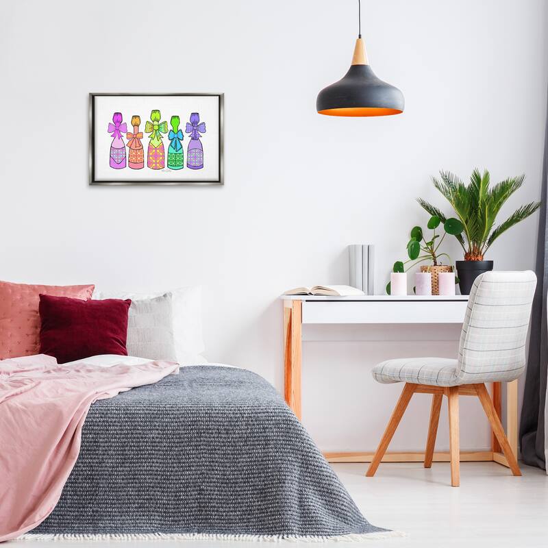 Stupell Patterned Drink Bottles Framed Floater Canvas Wall Art Design By Katie Conley