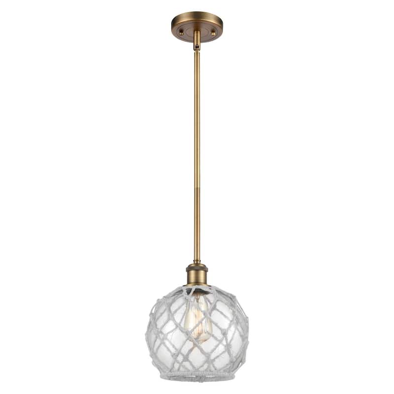 Innovations Lighting Farmhouse Rope 8" Wide Mini Pendant - Brushed Brass / Clear Glass with White Rope