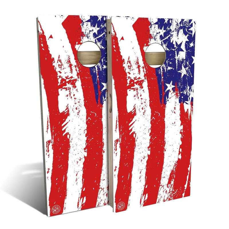 American Flag Splatter Outdoor Cornhole Board Set - All-Weather 2x4 - Include Case + Hole Lights