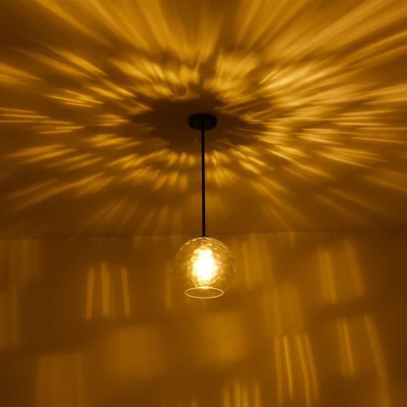 9.8" W 1-Light Modern Contemporary Gold/Black Metal Mini Hanging Pendant Lights with Clear Textured Glass Globe Shade