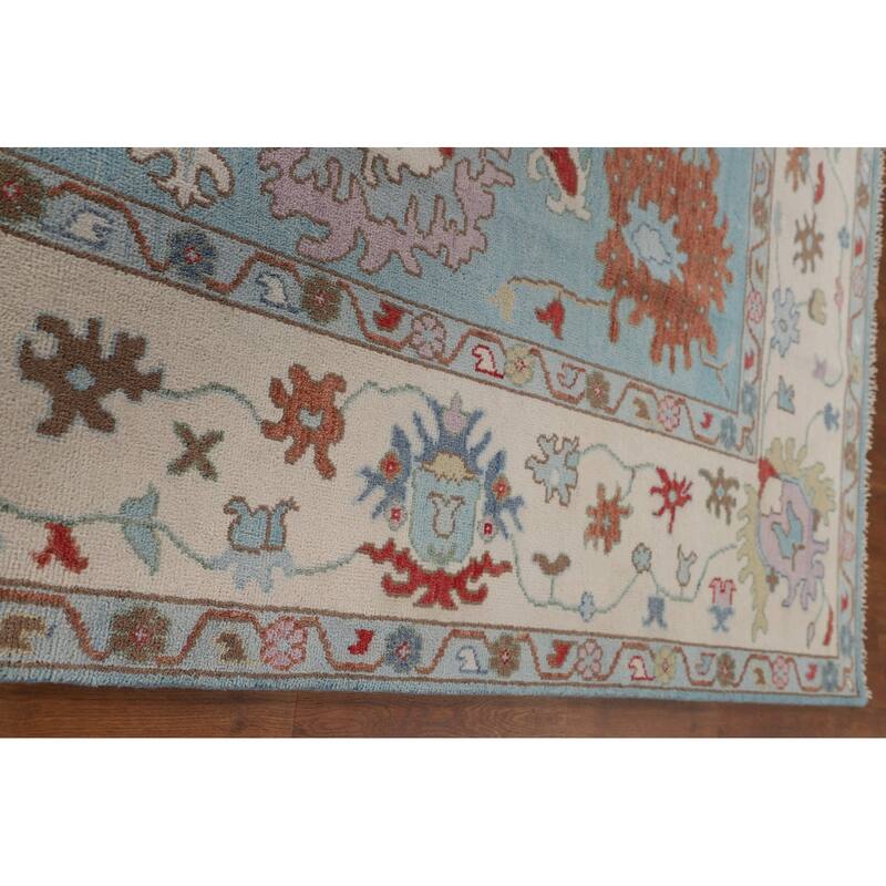 Light Blue Oushak Area Rug Handmade Wool Carpet - 9'0" x 11'9"