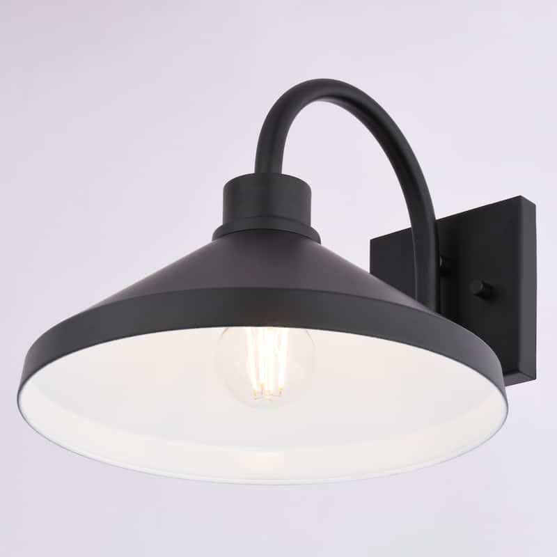 VAXCEL Highland Park Matte Black and White Outdoor Wall Sconce Light Fixture, Steel Shade with White Interior