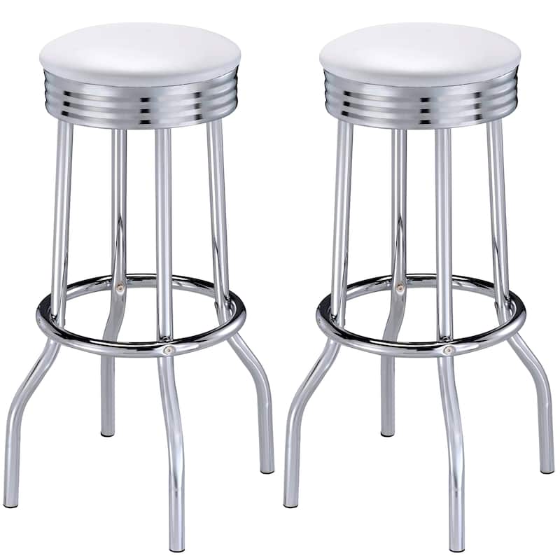 Nostalgic Retro Chrome White Swivel Bar Stools (Set of 2)