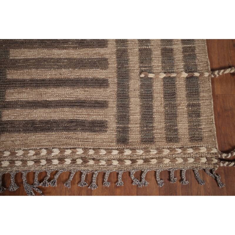 Brown Moroccan Modern Area Rug Hand-Knotted Wool Carpet - 7'9"x 10'8"