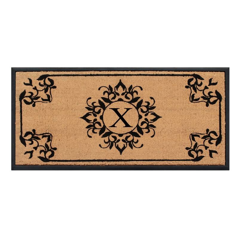A1HC Floral Natural Coir & Rubber Monogrammed Front Doormat - 24"x48" - X