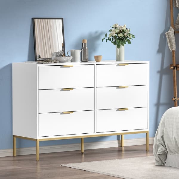 white double dresser Amazon.com: LYNSOM for Bedroom, Modern 6 Drawer Dresser with Deep Drawer and Metal Handle, Wood Dressers & Chests of Drawers for Hallway, Entryway : Home & Kitchen White Dressers - Modern White