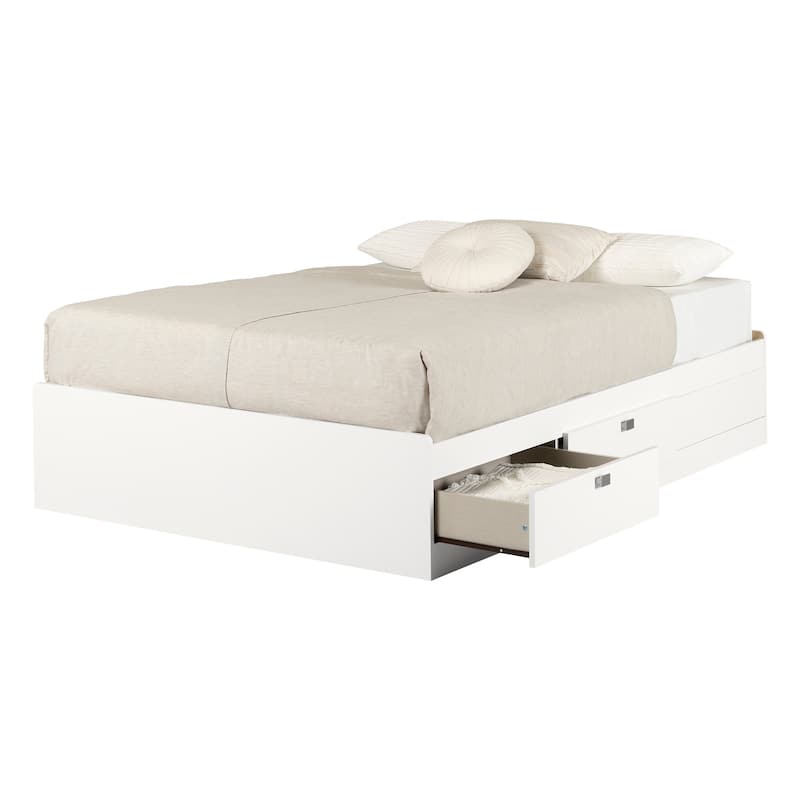 Modern Twin Bed with Drawers - Minimalism Style Platform Bed, White Finish, 39 Inch, Engineered Wood
