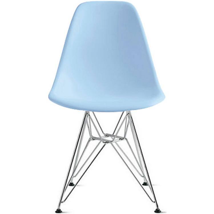 Designer Plastic Chairs Chrome Silver Wire Legs Retro Dining Accent Molded Shell Desk Office Work Chrome Base Kitchen - Blue