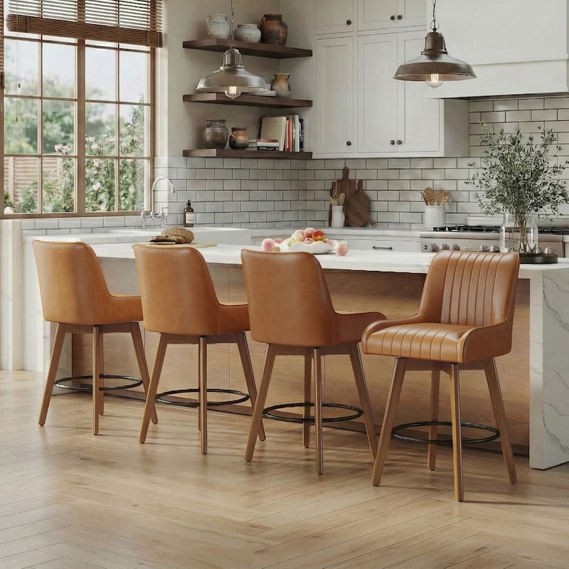 26" Faux Leather Upholstered Wood Swivel Counter Stool Set of 3 or 4 - 38.8"H x 20.5"W x 21.7"D