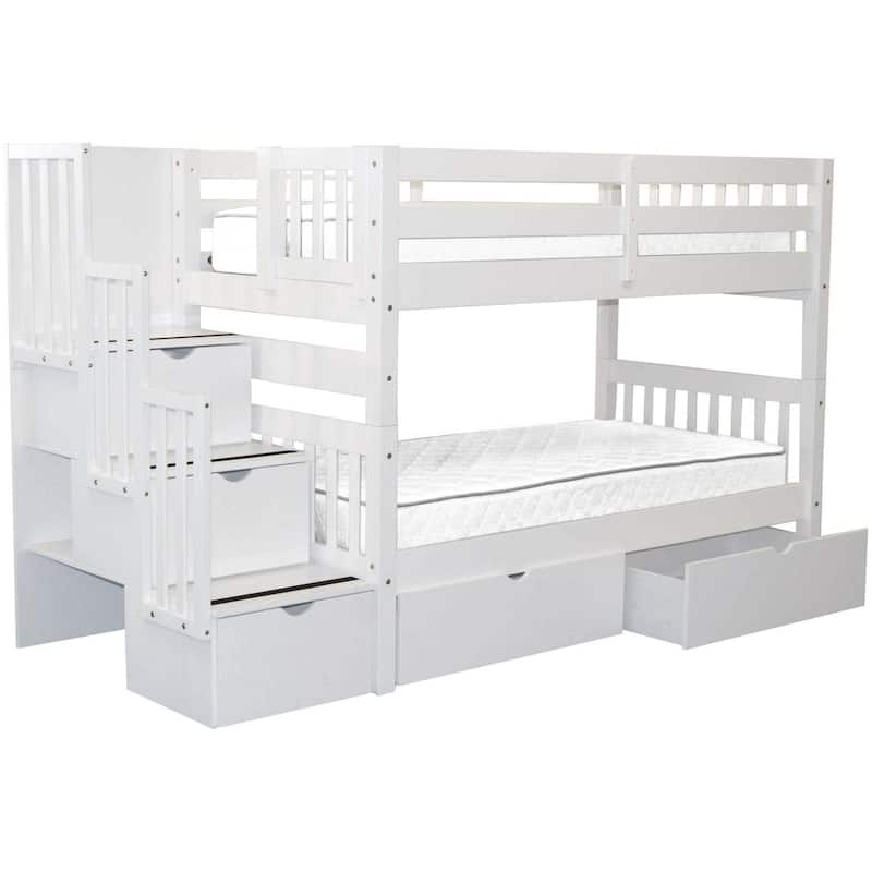 Taylor & Olive Trillium Twin over Twin Stairway Bunk Bed, 2 Drawers