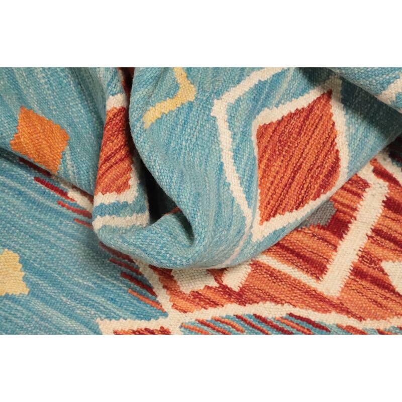 Hand Woven Oriental 100% Wool Carpet Southwestern Tribal Navy Blue & Blues Kilim Area Rug - 5' 0'' X 3' 2''