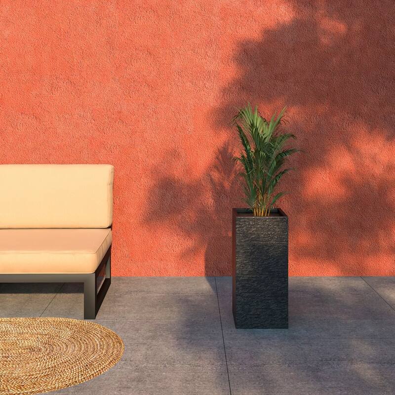 Basalt Modern Tall Square MGO Fiberstone Planter with Drainage, Weather-Resistant Indoor & Outdoor Patio Pot
