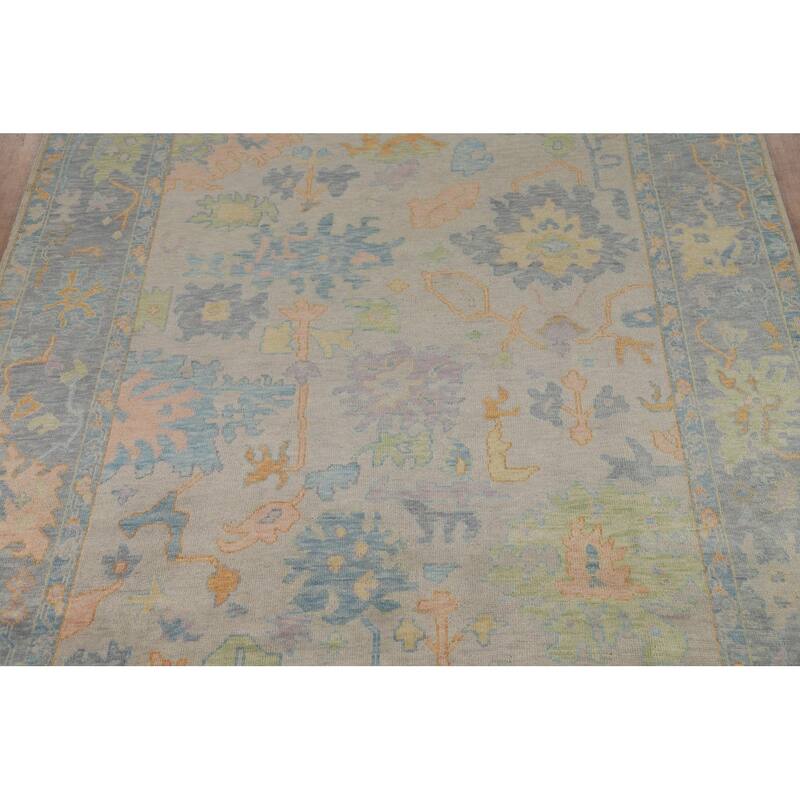 All-Over Floral Oushak Oriental Area Rug Hand-Knotted Wool Carpet - 8'10" x 11'9"