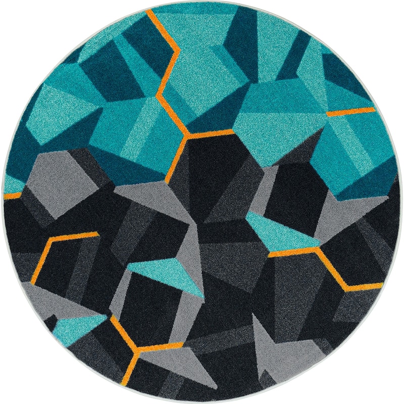Joy Carpets Kid Essentials Stealth Area Rug - 5'4" Round - Teal