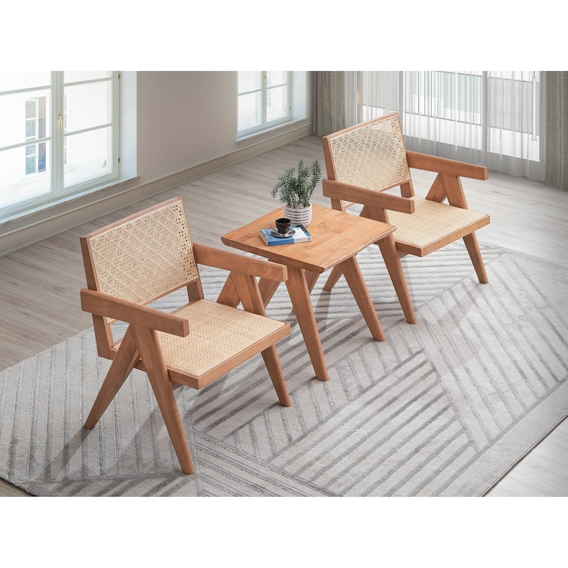Modern 24" Wood Arm Chair with Wood Frame and Rattan Backrest for Living Room